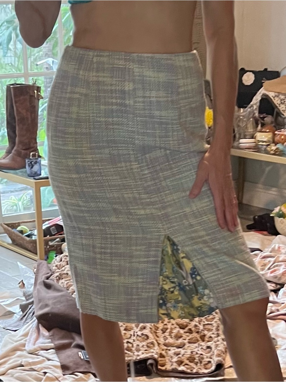 Bergamo Pastel Tweed Belted Blazer w Skirt in Lavender & Green - Picture 5 of 9